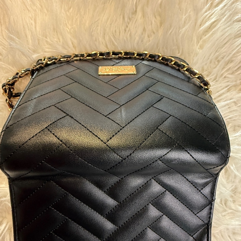 Bebe Chevron Black Mini Flap Bag Gold Chain Strap - Picture 12 of 16